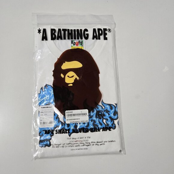 BAPE A Bathing Ape Flame Ape Face Tee‎ 'White/Blue' - Size Large - Picture 2 of 6